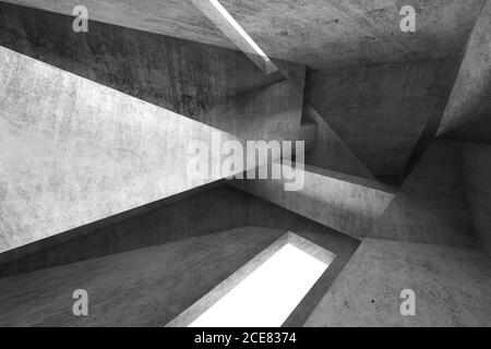 Abstract dark background, intersected concrete structures, digital  illustration with double exposure effect, mixed media, 3d rendering illustration Stock Photo