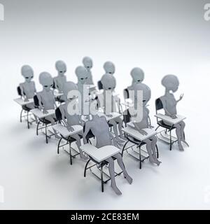 huge group of aliens at school during a lessons '3d illustration' Stock Photo