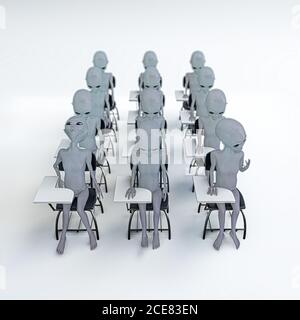 huge group of aliens at school during a lessons '3d illustration' Stock Photo