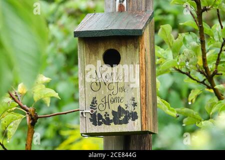 Home sweet home sign birdhouse Stock Photo