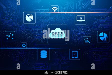 Creative Illustration For Data Management Concept With Storage Cloud And Different Icons Stock Photo