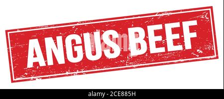 ANGUS BEEF text on red grungy rectangle stamp sign. Stock Photo