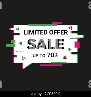 Distorted Glitch Style Modern Background Sale banner for Graphic Design - Banner, Poster, Flyer, Brochure, Card. Vector Illustration. Stock Vector