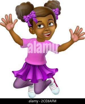 Happy Jumping Girl Kid Child Cartoon Character Stock Vector