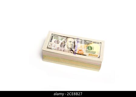 Stack of US bank note paper currency 100 dollar paper currency Stock Photo