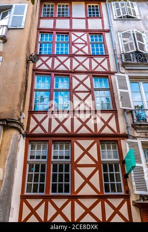 Closeup of the building with timber framing Stock Photo