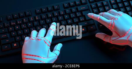 Artificial intelligence controlling a computer. Stock Photo