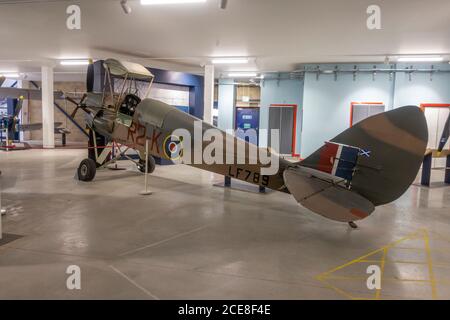 A De Havillland DH 82B Queen Bee (LF789) low cost, radio-controlled target aircraft (replica) on display in the De Havilland Museum, London Colney, UK Stock Photo