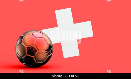 Flag of Switzerland with metal soccer ball, national soccer flag, soccer world cup, football european soccer, american and african championship, 3d re Stock Photo