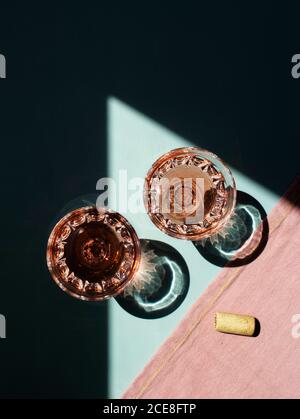 Glasses of rose wine on the table Stock Photo