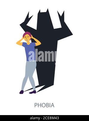 Phobia concept on white background, flat design vector illustration Stock Vector