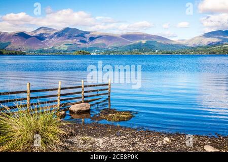 The head of Derwent Water near Grange in the Lake District. Stock Photo