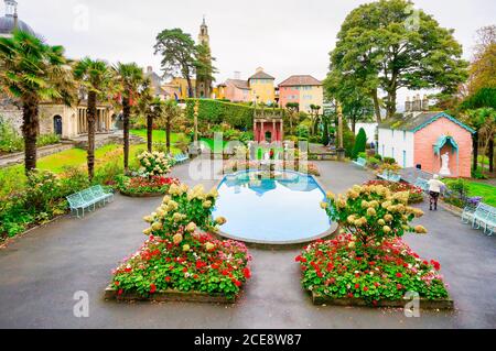 The Piazza in Portmeirion tourist village in Gwynedd North Wales UK Stock Photo