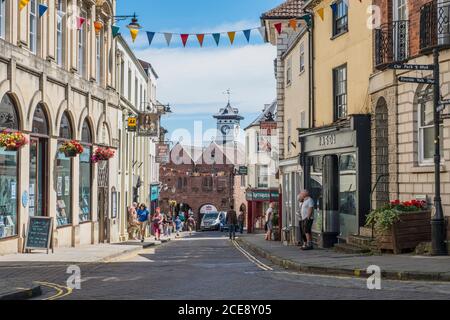 High Street leading to the 17th Century Market House of Ross-on-Wye. Stock Photo