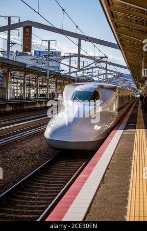 One of the fastest trains in the world is the famous bullet train. Stock Photo