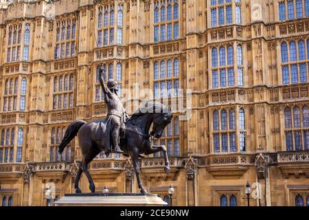 monument Statue of Richard I of England in Old Palace Yard Stock Photo