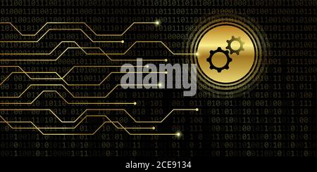 wheel gear symbol on binary code background vector illustration EPS10 Stock Vector