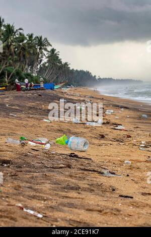 Sri Lanka, Waduwa, Pollution on beach. Plastic. Stock Photo