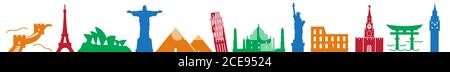 Panoramic vector collage for world famous sighseeings Stock Vector