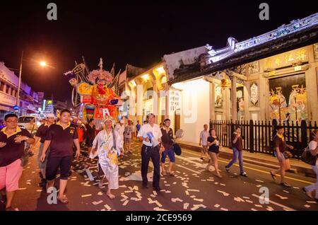 Georgetown, Penang/Malaysia - Aug 22 2016: Chinese ghost king procession past Han Jiang Ancestral Temple. Stock Photo