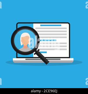Laptop And CV On Recruiting Web Service, Blue Background, Vector Stock Vector