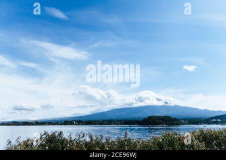 Mt.Fuji view from Kawaguchiko Natural Living Center, Kawaguchiko Japan. Stock Photo