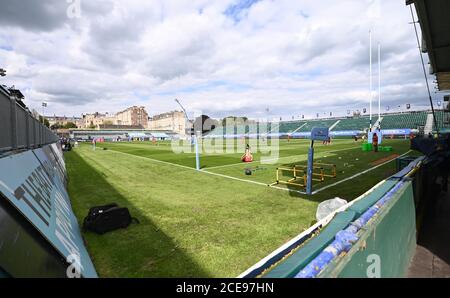 Recreation Ground, Bath, Somerset, UK. 31st Aug, 2020. English Premiership Rugby, Bath versus Wasps; players warms up in an empty stadium due to covid-19 pandemic Credit: Action Plus Sports/Alamy Live News Stock Photo