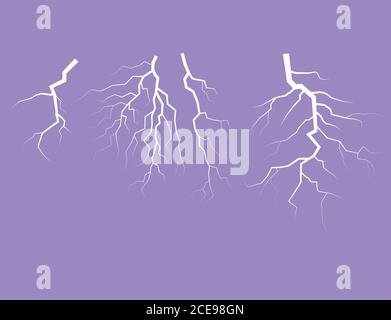Silhouette Of A Thunder Lightning On A Lilac Background Stock Vector