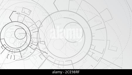 Architectural Schematic Building Plan, Abstract Gray Vector Background, Panorama Stock Vector