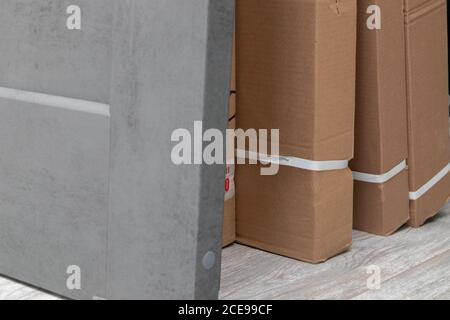 Stack of ?ardboard moving boxes. Stock Photo