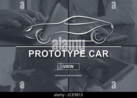 Prototype car concept illustrated by pictures on background Stock Photo