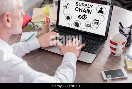 Supply chain concept shown on a laptop screen Stock Photo