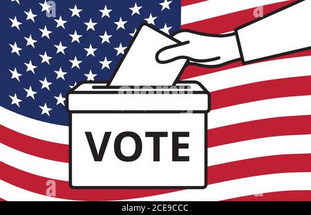 Voters hand putting envelope in ballot box Stock Vector