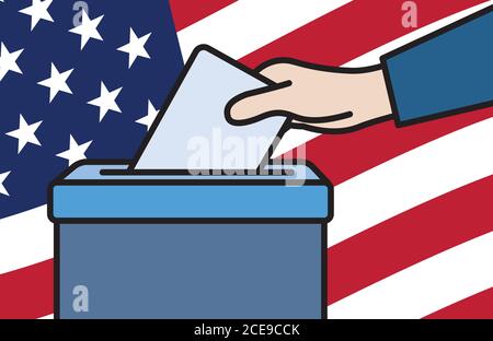 Voters hand putting envelope in ballot box Stock Vector