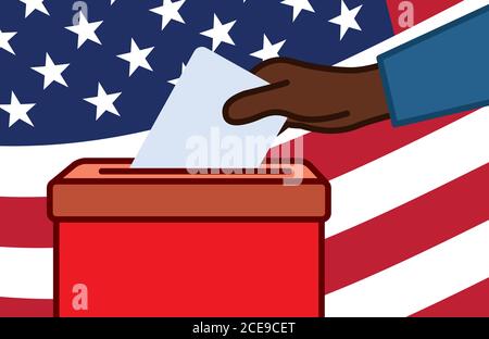 Voters hand putting envelope in ballot box Stock Vector