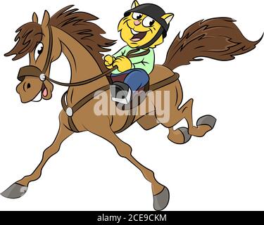 Cartoon cat riding a horse vector illustration Stock Vector