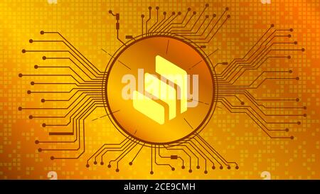 Compound COMP cryptocurrency token symbol of the DeFi project in circle with PCB tracks on gold background. Currency icon. Decentralized finance progr Stock Vector