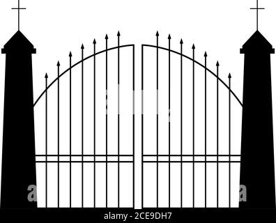 cemetery gate entrance silhouette icon vector illustration design Stock Vector
