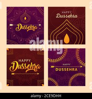 set of cards for indian festival dussehra celebration vector illustration design Stock Vector