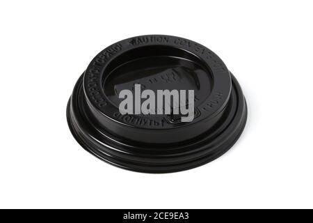 Black plastic lid for disposable paper coffee cup isolated on white Stock Photo