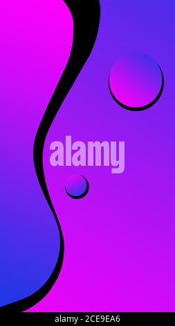 A simple pink blue gradient bubbles on pink blue gradient background with liquid shapes and black shadow or border. Vector. Stock Vector