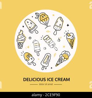 Delicious ice cream - - line design style banner Stock Vector