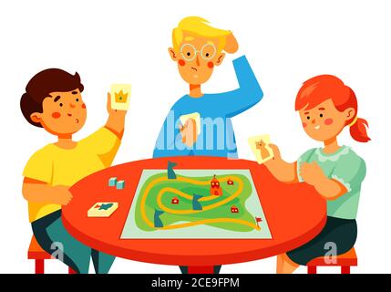 Children playing a board game - colorful flat design style illustration Stock Vector
