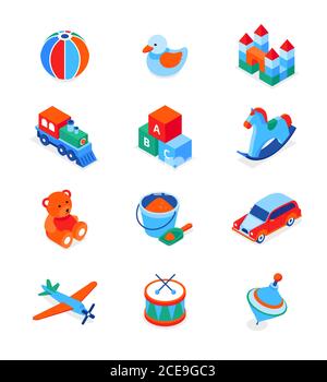 Toys and leisure games for children - modern isometric icons set Stock Vector