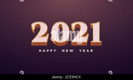 Happy New 2021 Year. Golden number 2021 with red stripe textured, digits in vintage style. Greeting card, Festive poster and banner. Vector illustrati Stock Vector