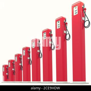 Red gasoline pumps chart: Rise in fuel cost Stock Photo