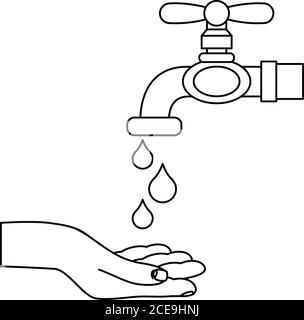 hand with water tap faucet and drops vector illustration design Stock Vector