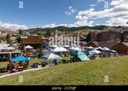 Visitors enjoy a fair in Winninghoff Park in Philipsburg, Montana on Sunday, August 9, 2020. Stock Photo