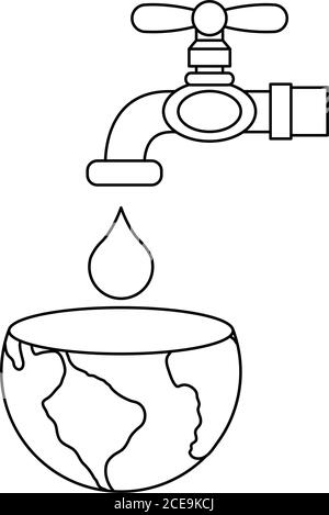 world planet earth with water faucet open vector illustration