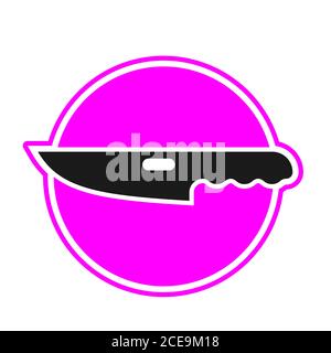 The knife icon is a black silhouette in a pink circle on a white isolated background. Vector image Stock Vector